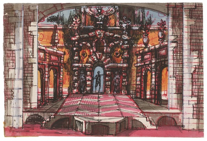 Stage design for Act I, Scene 1 in 'Don Giovanni' performed at the Metropolitan Opera, New York