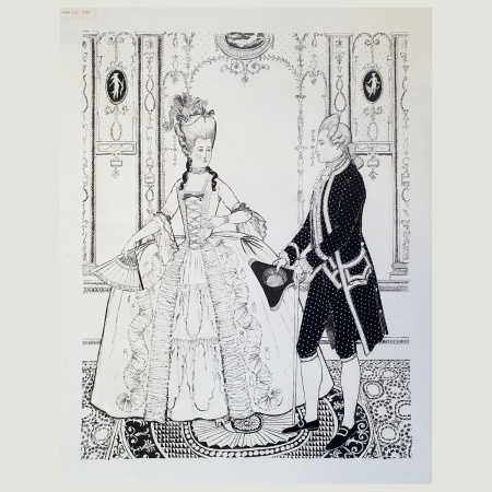 Original drawing by Margot Hamilton Hill depicting fashions from the reign of George III, 1770