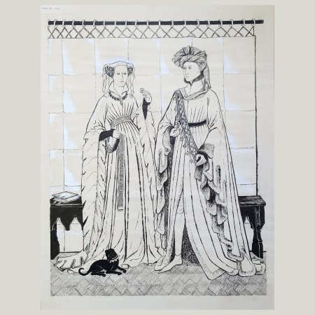 Original drawing by Margot Hamilton Hill depicting fashions from the reign of Henry V, 1420