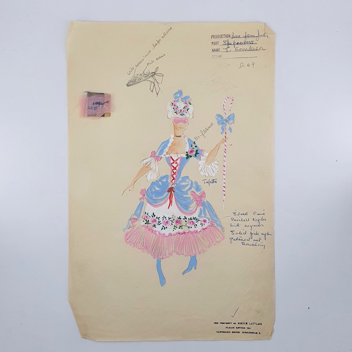 Original Design for a Shepherdess Costume by Berkeley Sutcliffe