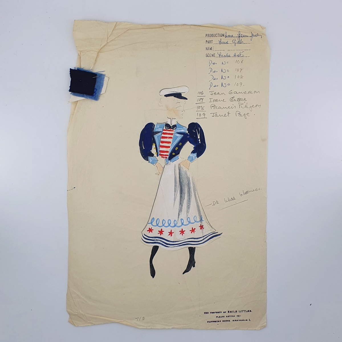 Original Design for a Dancing Sailor Costume by Berkeley Sutcliffe