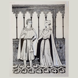 Original drawing by Margot Hamilton Hill depicting fashions from the reign of King John, 1210